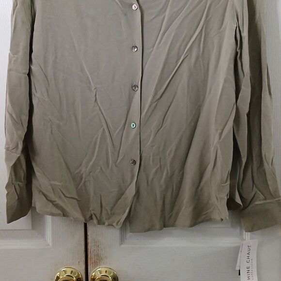 Josephine Chaus Collection vintage  sage 100% silk button down blouse  Sz 16 NWT - Picture 2 of 10